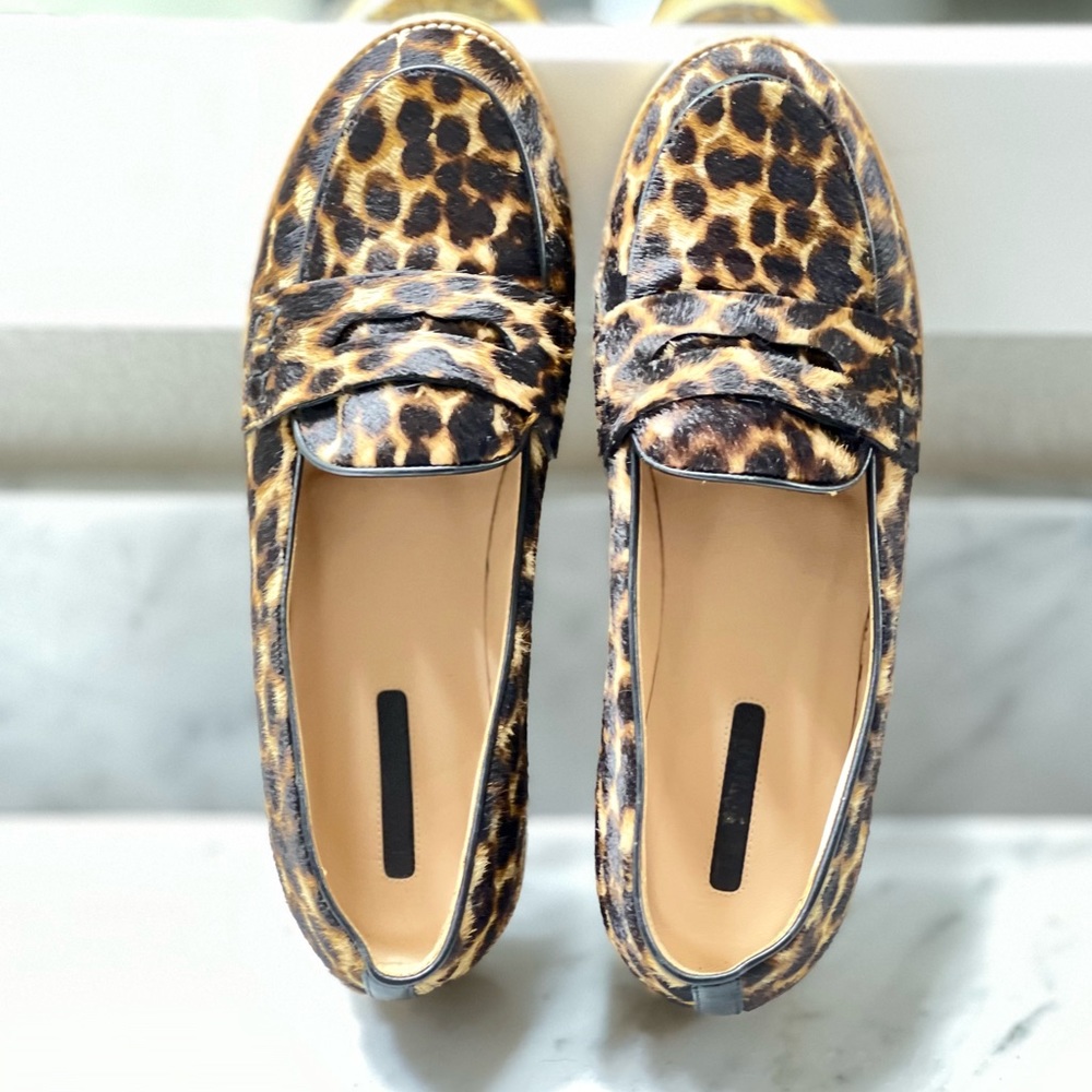 Longchamp Calf Hair Animal Print Penny Loafer size 38 Le Pliage Women - Picture 2 of 11